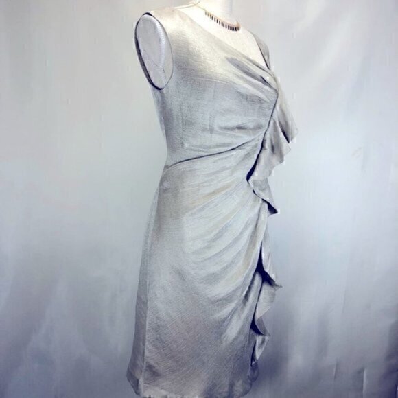 Suzi Chin for Maggy Boutique Sequin Ruffle Silver/Gray Metallic Evening Dress 6 - Picture 2 of 10